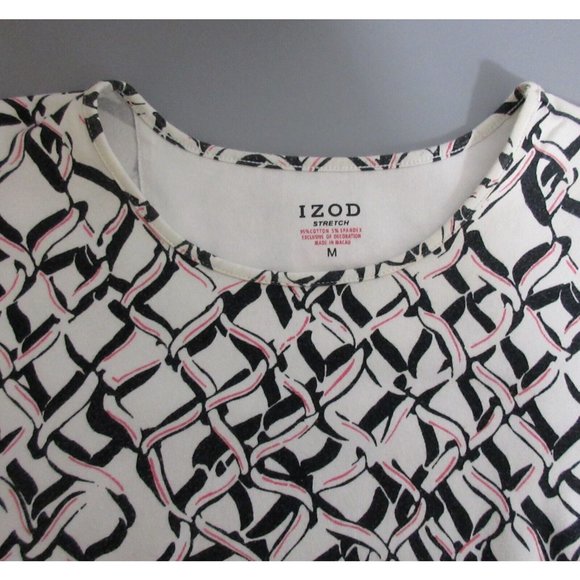 IZOD Black White Pink Geometric T-Shirt Size Medium Short Sleeve Stretch Tee - Picture 5 of 6